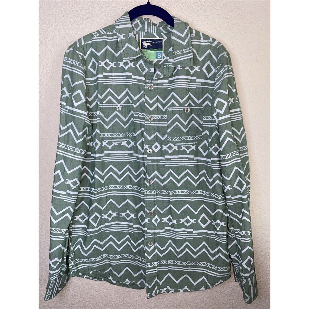 WESTERN TRIBAL Aztec LONG SLEEVE Button Up SHIRT S art Modern Amusement